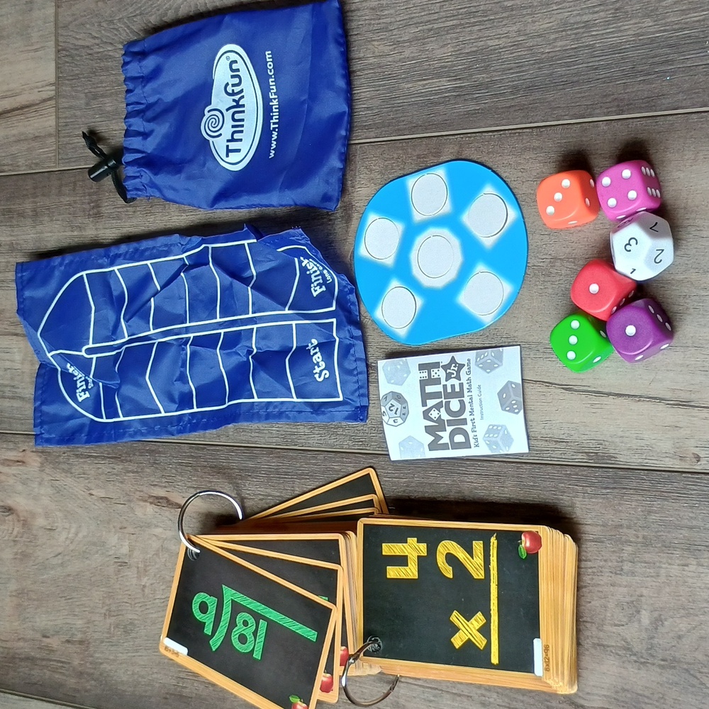 Math Dice Game And Chalkboard Style Math Flashcards - Green and Yellow